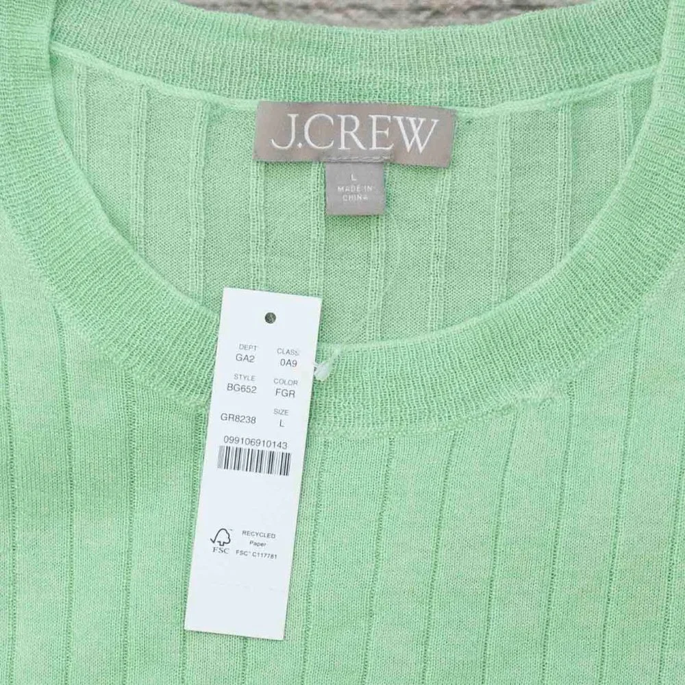 NWT J. Crew Silk and Cashmere Cropped T-Shirt in Frosty Green size L
